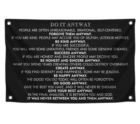 3x5 Ft Inspirational Quote Polyester Flag Do It Anyway with Four Brass Grommets - Black Office Wall Decor - Motivational Do It Banner for Home or Gym
