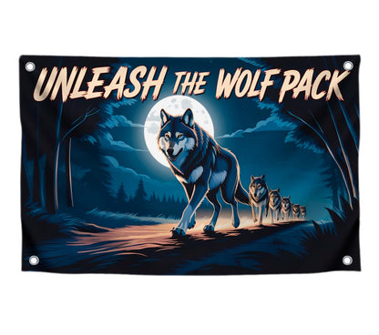 3x5 Feet Cool Wolf Quote Flag "Unleash the Wolf Pack" with 4 Brass Grommets - Flag with the Image of the Wolfes Pack for Wall Decoration