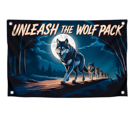 3x5 Feet Cool Wolf Quote Flag "Unleash the Wolf Pack" with 4 Brass Grommets - Flag with the Image of the Wolfes Pack for Wall Decoration