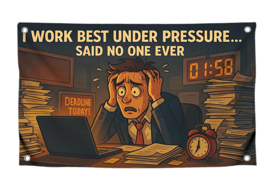 3x5 Ft Funny Flags with Quote "I Work Best Under Pressure Said No One Ever" with 4 Brass Grommets - Single Sided Cool Poster for Dorm Room College