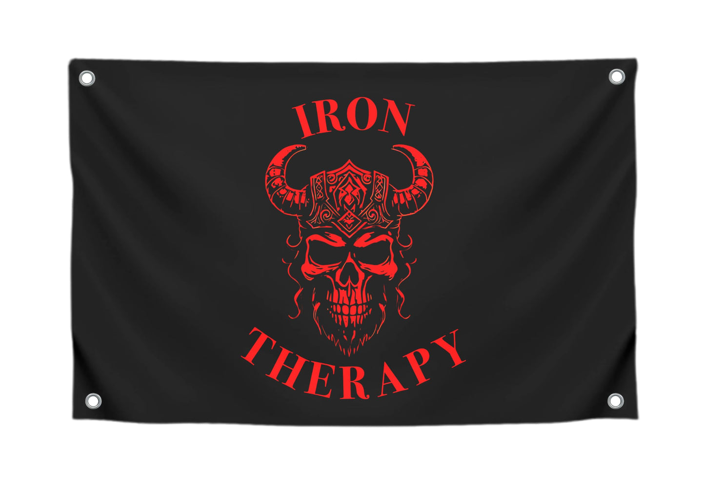 3x5 Feet Large Wall Flag With Quote "Iron Therapy" with Four Brass Grommets - Skull Gym Tapestry or Home Gym Decor - Inspirational Home Leadership