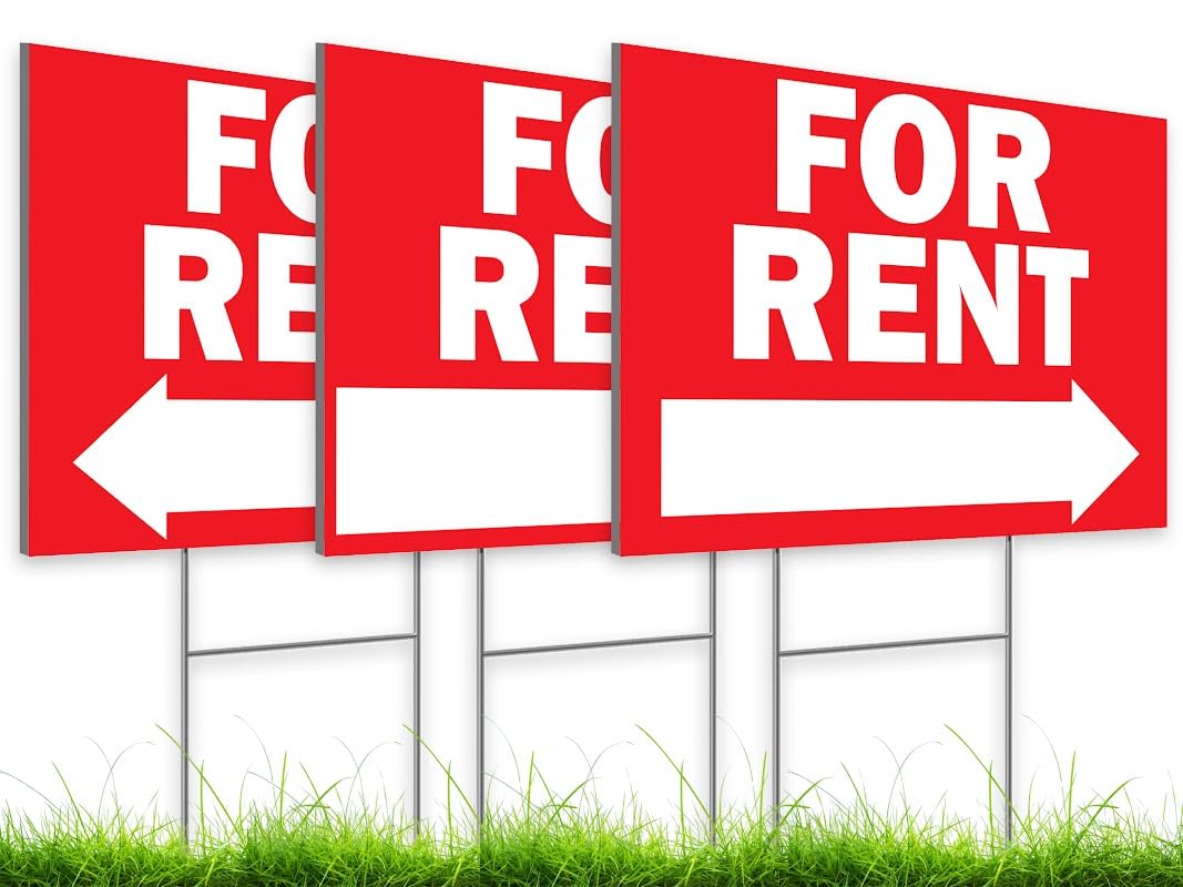Double Sided Plastic Home for Rent sign - Set of 3 Pieces 12x8 Inch - Yard Sign with Tall Stands for Rentals Home Car Apartment Stores Business