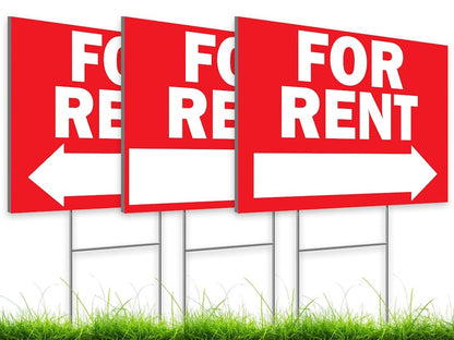 Double Sided Plastic Home for Rent sign - Set of 3 Pieces 12x8 Inch - Yard Sign with Tall Stands for Rentals Home Car Apartment Stores Business