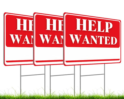 Set of 3 Plastics Double Sided 12x16 Inches Help Wanted Signs with Metal Stakes - Perfect for Home Owners Help Wanted Sign