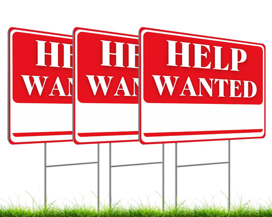 Set of 3 Plastics Double Sided 12x16 Inches Help Wanted Signs with Metal Stakes - Perfect for Home Owners Help Wanted Sign