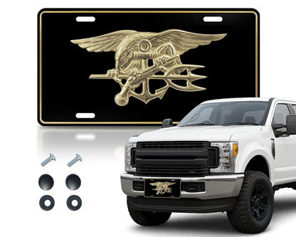 US Navy License Plate Frame - Stainless Steel Frames for Front and Rear Standard Cars USA - Metal Plates Frames with 4 Holes and Screws 6x12.25 inches