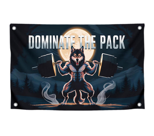 3x5 Feet Motivation Wolf Flag "Dominate The Pack" with Four Brass Grommets - Inspirational Banner with Cool Motivation - Motivational Gym Banner