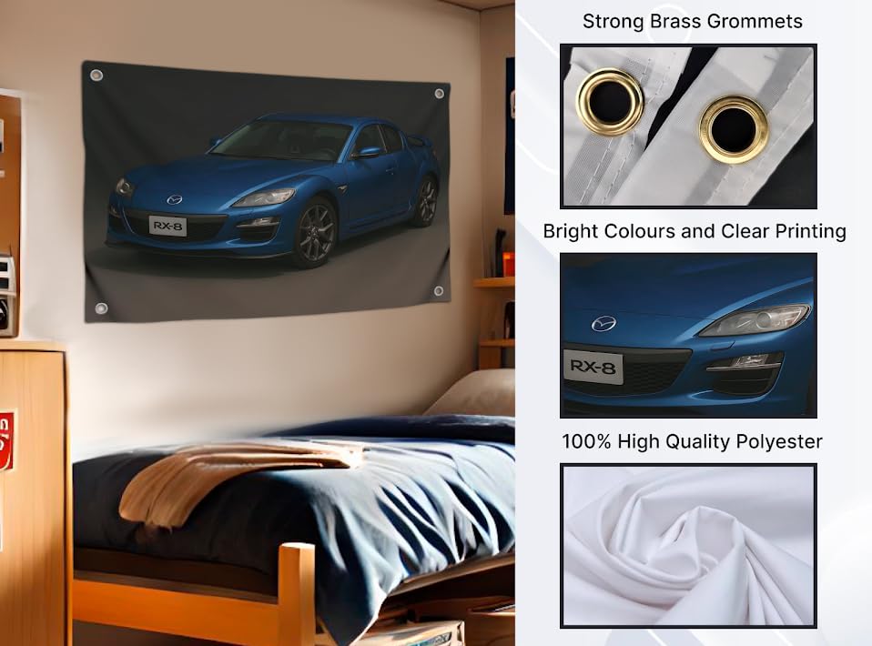 3x5 Ft Cool Polyester Automobile Flag - Blue Sports Car Poster Banner with Brass Four Grommets - Wall Tapestry for Car Lovers or Dorm Room Boys