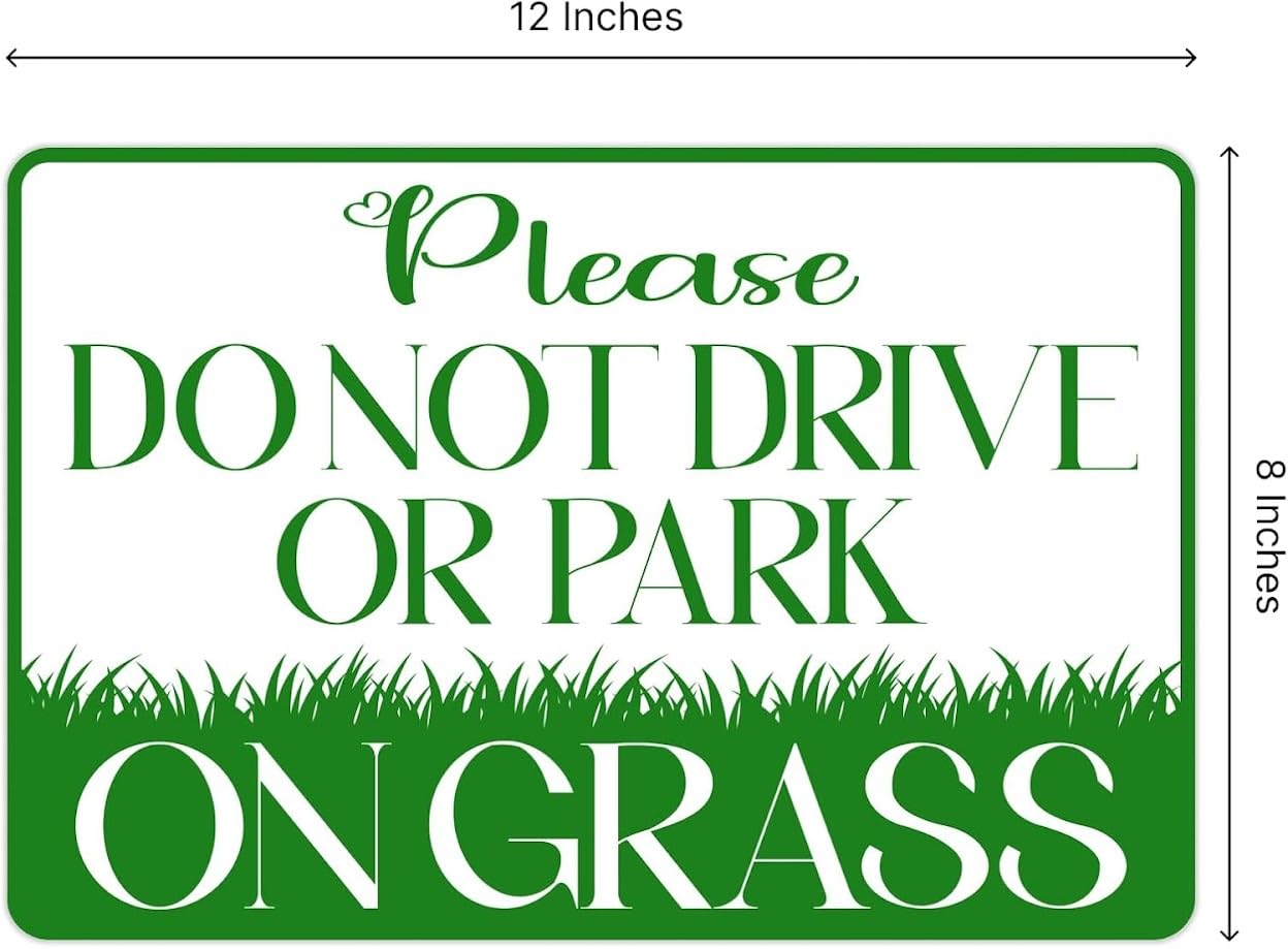 Set of 3 Please Do Not Drive or Park on Grass Yard Plastic Signs with Metal Wire H-Stakes - 8x12 inch Keep off Grass Sign. No Parking Signs with Stand