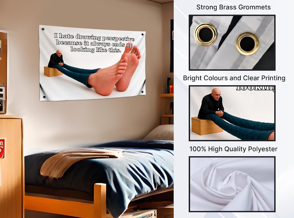 3x5 Feet Meme Flag Сool with Quote "I Hate Drawing Perspective Because It Always” with 4 Brass Grommets - Single Sided Funny Flags for Room Wall Decor