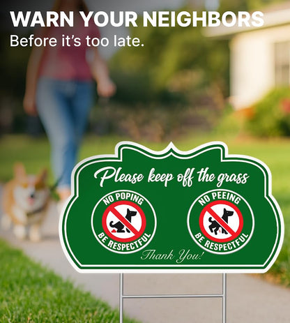 Set of 3 Please Keep Off The Grass Plastic Sign with Metal Wire H-Stakes - 12x8 inch No Peeing and No Pooping Dog Sign - Double Sided Please