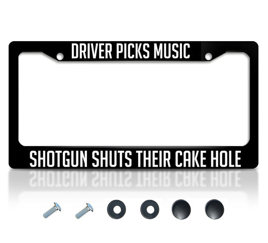 6x12.25 Inch License Plate Frame with 2 Holes and Screws Driver Picks Music Shotgun Shuts Their Cake Hole - Black Plate Frames Auto Car Accessoriesn