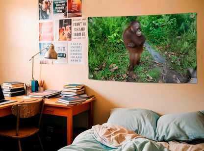 3x5 Feet Cute Orangutan Funny Meme Flag with Four Brass Grommets - Single Sided Beautiful Animals Posters for Man Cave - Polyester Hanging Tapestries