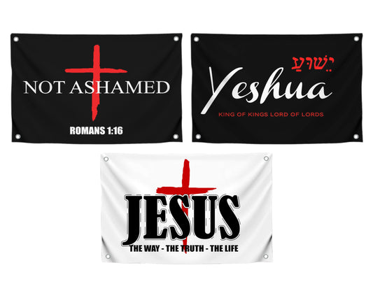 3X Christian Polyester Flags 3x5 Ft with Four Brass Grommets. Jesus Bedroom Wall Decoration.Decor Garden Christ Jesus God Banner for Indoor or Outdoor