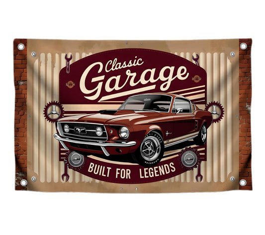 3x5 Feet Classic Garage Flag Built for Legends with 4 Brass Grommets - Brown Racing Car Banner for Wall Decoration - Cool Polyester Auto Flag