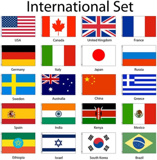 International 3x5 Flag Set of 20 Country Countries Polyester Flags Grommets Banner Brass Grommets House Banner Brass Grommets Fade Resistant