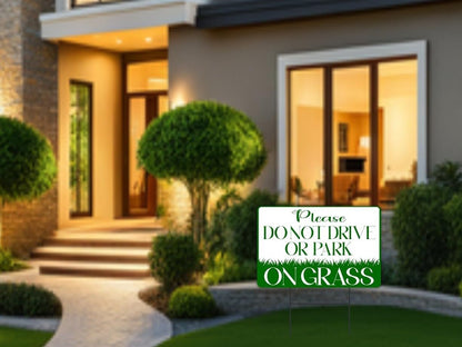 Set of 3 Please Do Not Drive or Park on Grass Yard Plastic Signs with Metal Wire H-Stakes - 8x12 inch Keep off Grass Sign. No Parking Signs with Stand