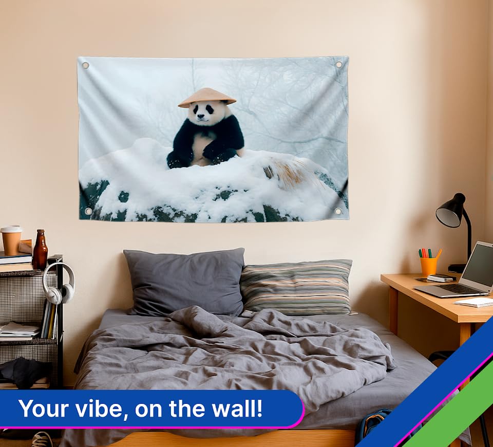 3x5 Feet Panda Flag with 4 Brass Grommets - Funny Winter Meme Poster - Single Sided Polyester Flags for Animal Lovers - Banner with Winter Panda