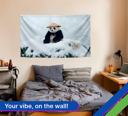 3x5 Feet Panda Flag with 4 Brass Grommets - Funny Winter Meme Poster - Single Sided Polyester Flags for Animal Lovers - Banner with Winter Panda