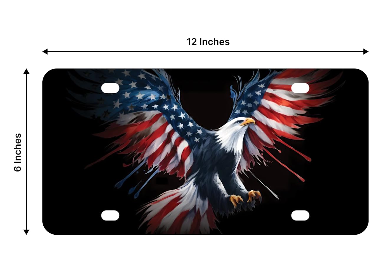 6x12.25 Inch USA Flag American Bald Eagle License Plate Frame with 4 Holes and Screws - Personalise Car Front License Plate Frames Stainless Steel