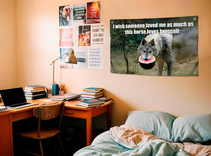 3x5 Feet Flags for Room Boys and Girls with Four Brass Grommets - Single Sided Meme Tapestry Flag with Hungry Wolf. Polyester Poster for Bedroom Decor