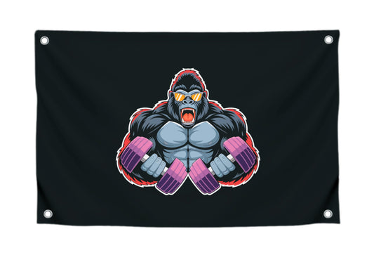 3x5 Feet Angry Gorilla Home Gym Decor Polyester Single Sided Flags with 4 Brass Grommets - Decor Fitness Workout Flag For Room