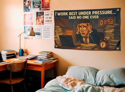 3x5 Ft Funny Flags with Quote "I Work Best Under Pressure Said No One Ever" with 4 Brass Grommets - Single Sided Cool Poster for Dorm Room College