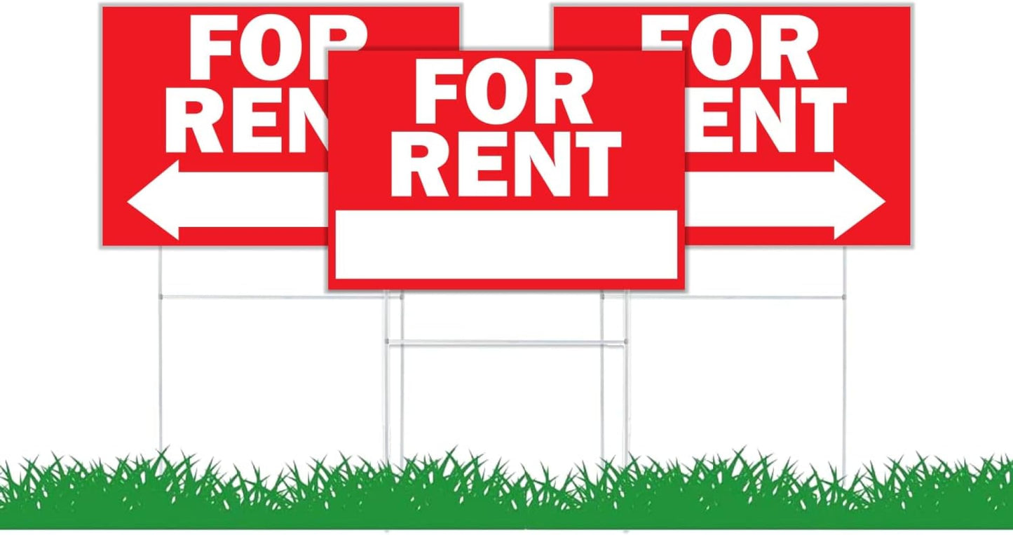 Double Sided Plastic Home for Rent sign - Set of 3 Pieces 12x8 Inch - Yard Sign with Tall Stands for Rentals Home Car Apartment Stores Business