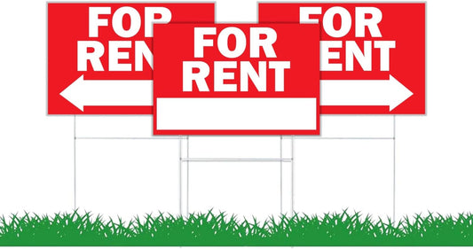 Double Sided Plastic Home for Rent sign - Set of 3 Pieces 12x8 Inch - Yard Sign with Tall Stands for Rentals Home Car Apartment Stores Business