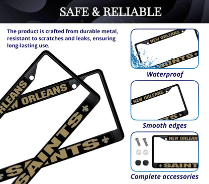 6x12.25 in New Orleans Saints License Plate Frame – Stainless Steel