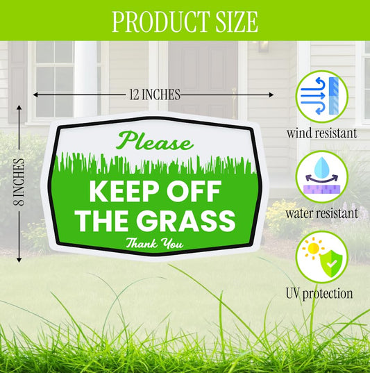 Set of 3 Double Sided 12x8 Inches Plastic Please Keep Off The Grass Thank You Signs with Metal H-Stakes - Curb Your Dog no Pooping