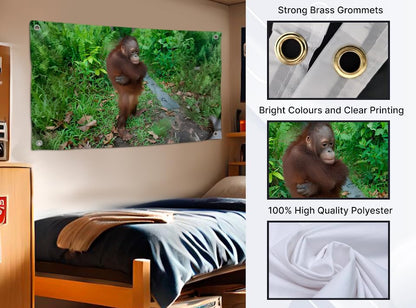 3x5 Feet Cute Orangutan Funny Meme Flag with Four Brass Grommets - Single Sided Beautiful Animals Posters for Man Cave - Polyester Hanging Tapestries