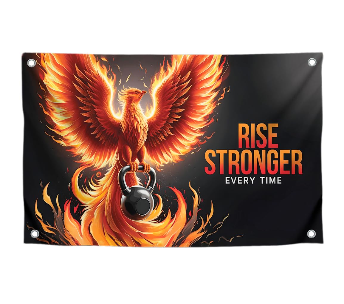 3x5 Feet Motivation Phoenix Quoted Flag "Rise Stronger Every Time" with Four Brass Grommets - Polyester Birds Yard Outdoor or Indoor Banner