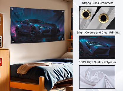 Flag 3x5 Feet Sports Car "Night Drifting Speed and Style" - Single Sided Polyester Cool Tapestry with Four Brass Grommets - Wall Flags Decoration