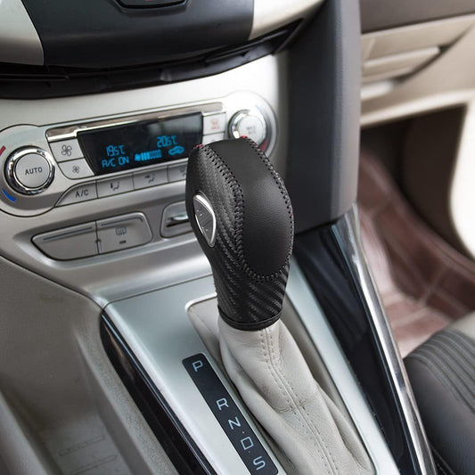 ULVEOL Automatic at Gear Shift Knob Cover Protector Trim - Genuine Leather Accessories Compatible for Ford Fusion EcoSport Escape Focus Transit C-Max