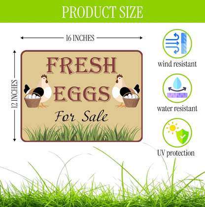 Set of 3 Double Sided 12x16 Inches Fresh Eggs For Sale Sign with Metal H-Stakes - Plastic Sign Fresh or Egg Sign for Outdoor and Indoor