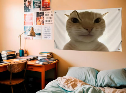 3x5 Feet Hilarious Cat Meme Flag with Four Brass Grommets - Single Sided Tapestry Posters with Cute Animals - Polyester Wall Durable Flags