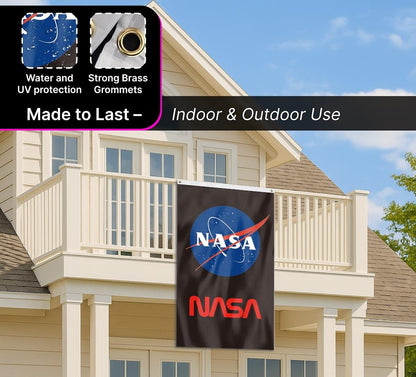 3x5 Feet Vertical NASA Flag with Two Brass Grommets - Polyester NASA Insignia Logo Flag for Indoor and Outdoor Decoration - Science Poster for Bedroom