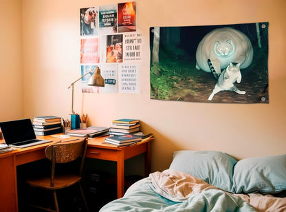 3x5 Ft Meme Flag - Funny Surreal Cats Banner with Giant Round Cat and Action Pose Cat - Wall Tapestry for Dorm Room or Outdoor Decor