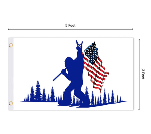 2X Single Sided 3x5 Ft and 12x18 Inches Funny Blue Bigfoot Polyester Flag - American Flags Outdoor Banner Decor with Brass Grommets