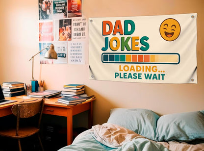 3x5 Feet Funny Wall Flag with Quote ''Dad Jokes Loading Please Wait'' with Four Brass Grommets - Single Sided Humor Flag for Bedroom Mans