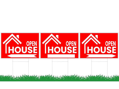 3X Double Sided 12x16 Open House Sign for Real Estate Agent Supplies for Sale Plastic Signs with H Wire Stakes