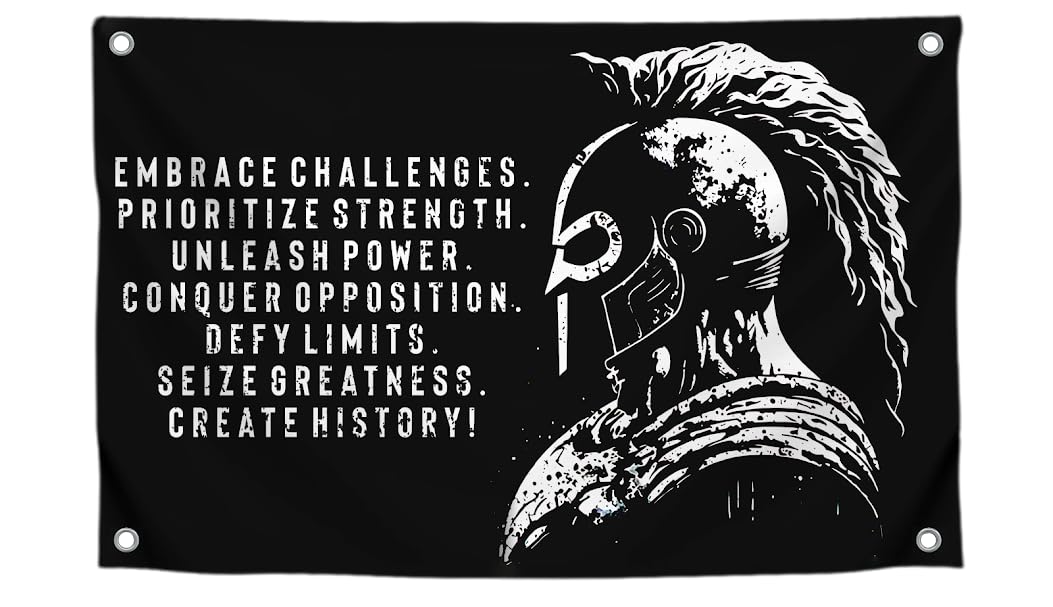 3x5 Ft Embrace Challenges Single Sided Banner with 4 Grommets - Large Motiv Quote Wall Polyester Flag for Home Gym Decor - Wall Flag with Gladiator