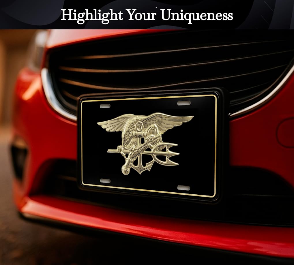 US Navy License Plate Frame - Stainless Steel Frames for Front and Rear Standard Cars USA - Metal Plates Frames with 4 Holes and Screws 6x12.25 inches