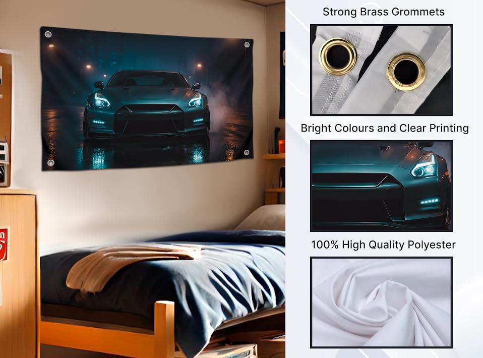 Cool Flag 3x5 Ft "Night Sports Car Speed and Style" - Single Sided Polyester Wall Banners with 4 Brass Grommets - Funny Banner Decoration for Bedroom