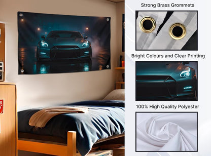Cool Flag 3x5 Ft "Night Sports Car Speed and Style" - Single Sided Polyester Wall Banners with 4 Brass Grommets - Funny Banner Decoration for Bedroom