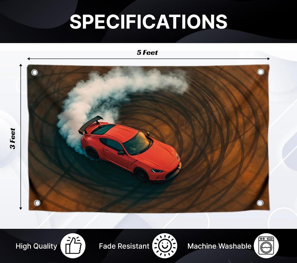 3x5 Feet Racing Sports Cars Flags with Four Brass Grommets - Single Sided Tapestry Racing Drift Cool Decoration - Polyester Hanging Poster for Guys