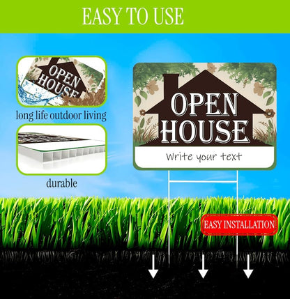 3X Double Sided 12x16 Inches Plastic Sign With H-stakes "Open House"