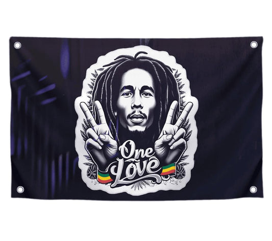 3x5 Feet Marley Wall Hanging Tapestry Flag with One Love with Four Brass Grommets - Aesthetic Rasta Stoners Tapastry - Hippie Decorations Posters