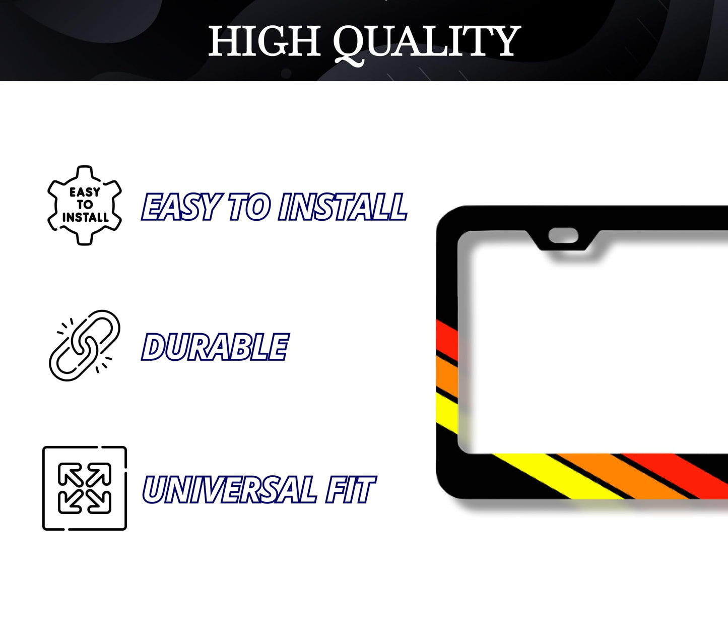 Set of 2 Tri-Color Personalized Car License Plate Frame - Stainless Steel Plate Frame with Screws 6 x 12.25 inches and 2 Holes and Screw